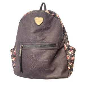 Betsey by Betsey Johnson Backpack Floral Gray Rose Quilted Heart Charms
